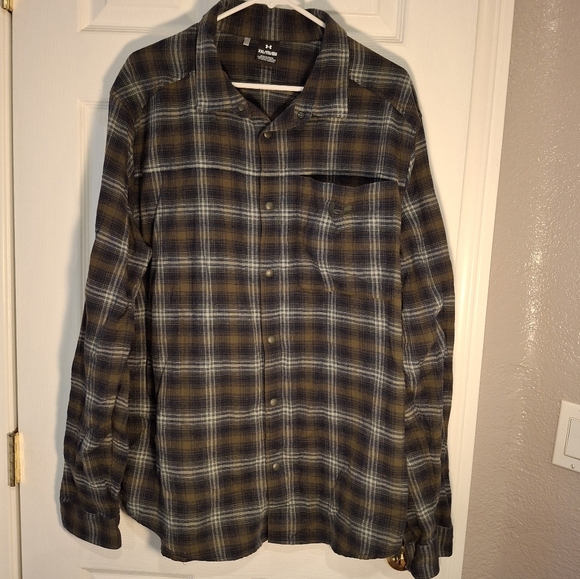 Under Armour Mens 2XL Tradesman Flex Plaid Flannel Button Down Snap Shirt EUC - Picture 1 of 13
